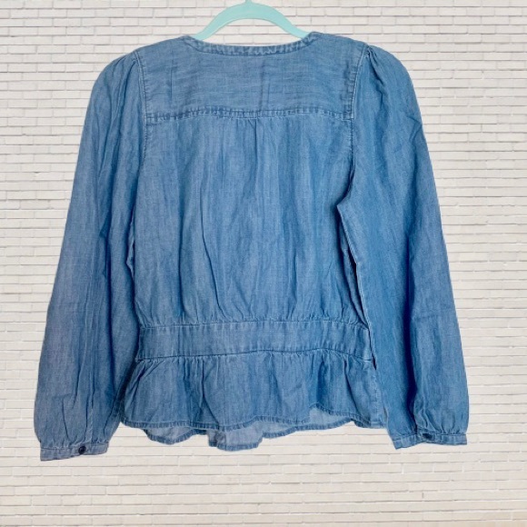 Madewell Denim Puff-Sleeve Peplum Wrap Top - Picture 6 of 6